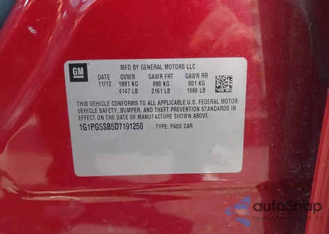 2013 Chevrolet Cruze Ltz from USA, damaged, VIN 1G1PG5SB5D7191250